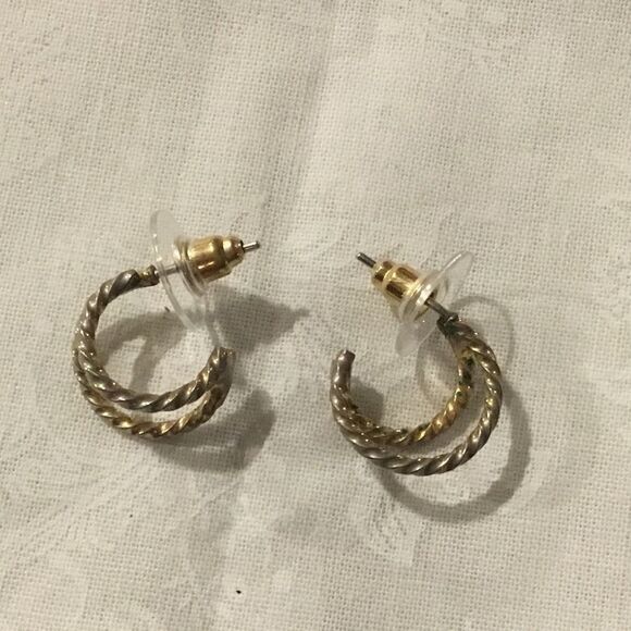 Silvertone and Goldtone Braided Mini Hoop Earrings - Picture 2 of 4